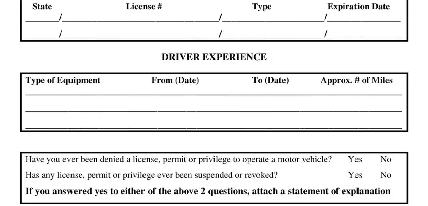 Completing truck driver filable employment application form step 2