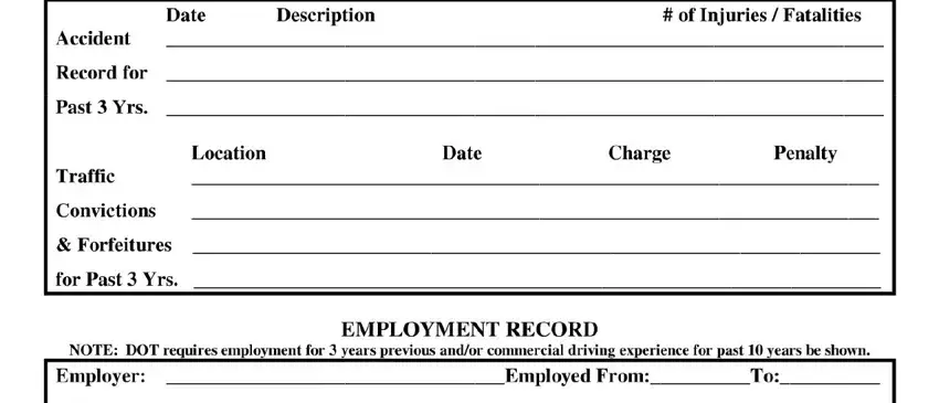Finishing truck driver filable employment application form stage 3
