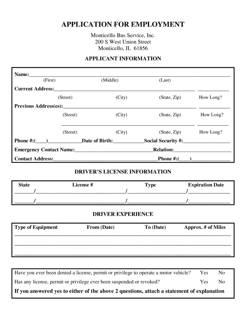 Truck Driver Job Form first page preview