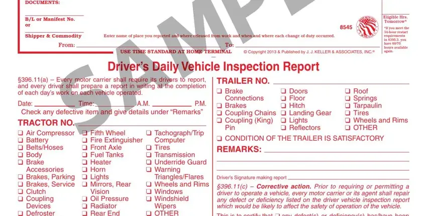 Entering details in truck driver log book template stage 2