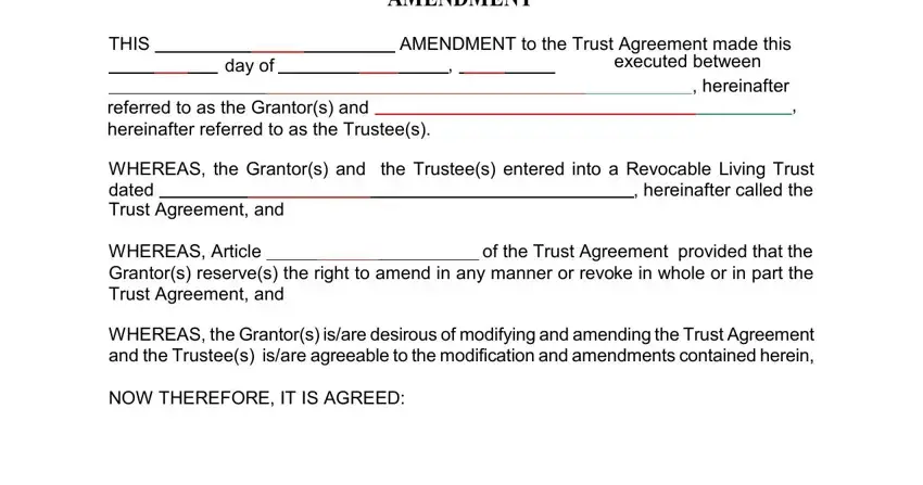 entering details in living trust amendment form step 1