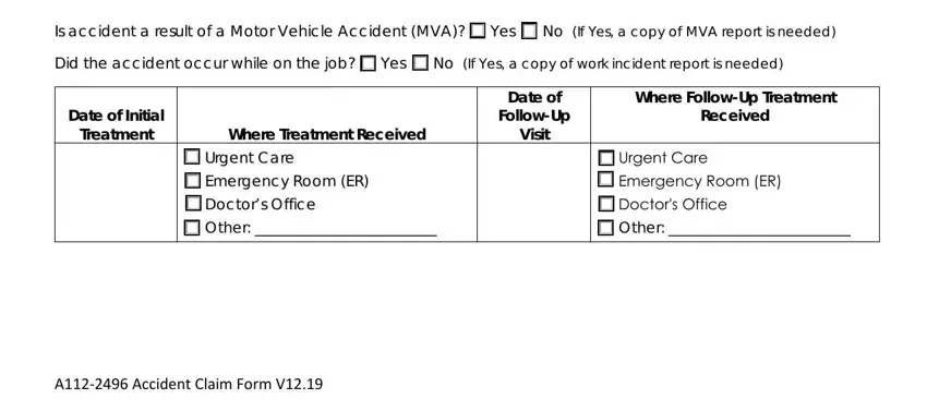 Filling out trustmark accident claim form stage 2
