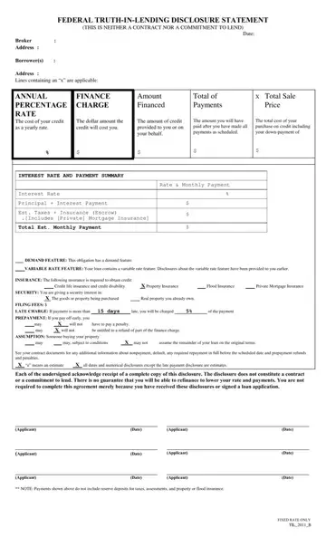 Truth And Lending Blank Form Preview