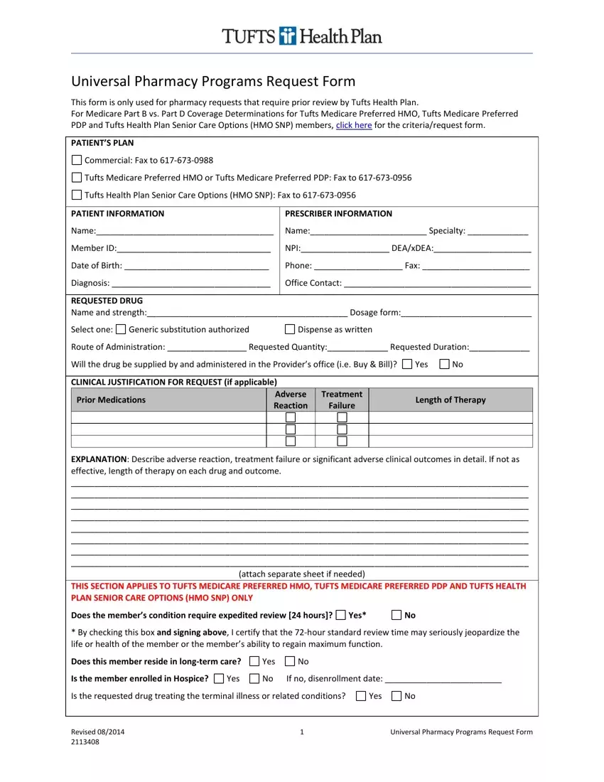 Tufts Prior Authorization Form first page preview