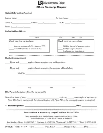 Tulsa Transcript Request Form Preview