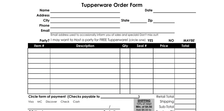 tupperware order form blanks to fill in