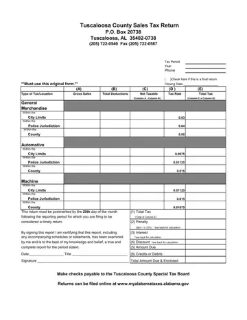 Tuscaloosa County Sales Tax Form Preview