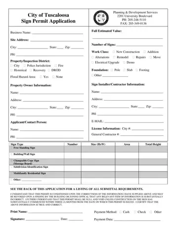 Tuscaloosa Sign Permit Application Form Preview