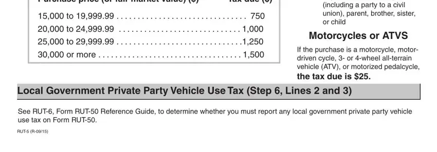 tutti frutti frozen yogurt application Purchase price or fair market, Tax due, or more, vehicle is an estate gift to a, Motorcycles or ATVS, If the purchase is a motorcycle, Local Government Private Party, See RUT Form RUT Reference Guide, and RUT R blanks to fill out