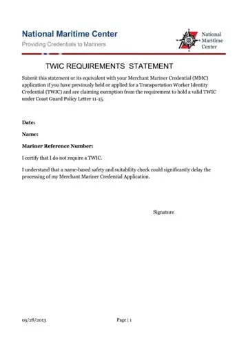 Twic Requirements Sample Statement Form Preview