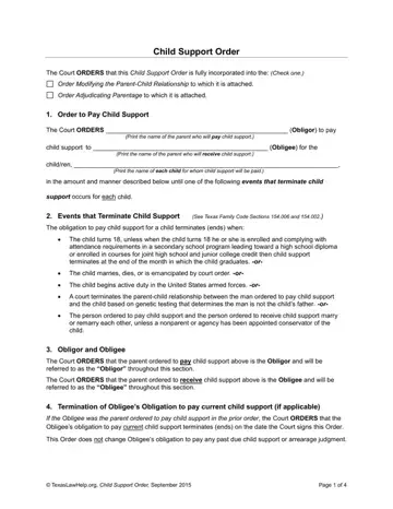 Tx Child Support Order Form Preview