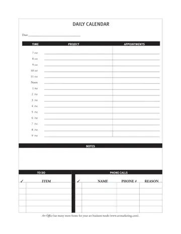 Typeable Daily Calendar Form Preview