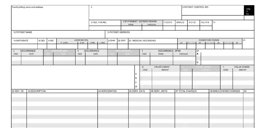 entering details in blank ub 92 claim form part 1