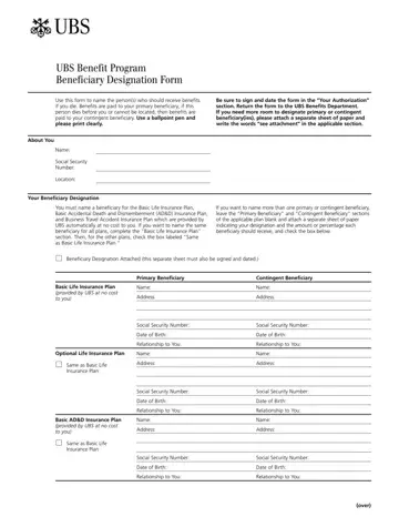 UBS Beneficiary Designation Form Preview