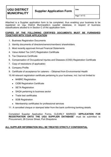 Ugu Municipality Database Form Preview
