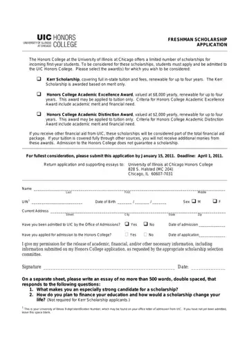 UIC Scholarship Application Form Preview