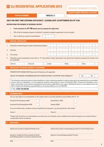 UJ Online Application Form Preview