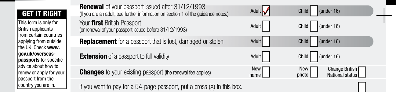 Form OS/01 example filled out, what type of passport are you applying for?