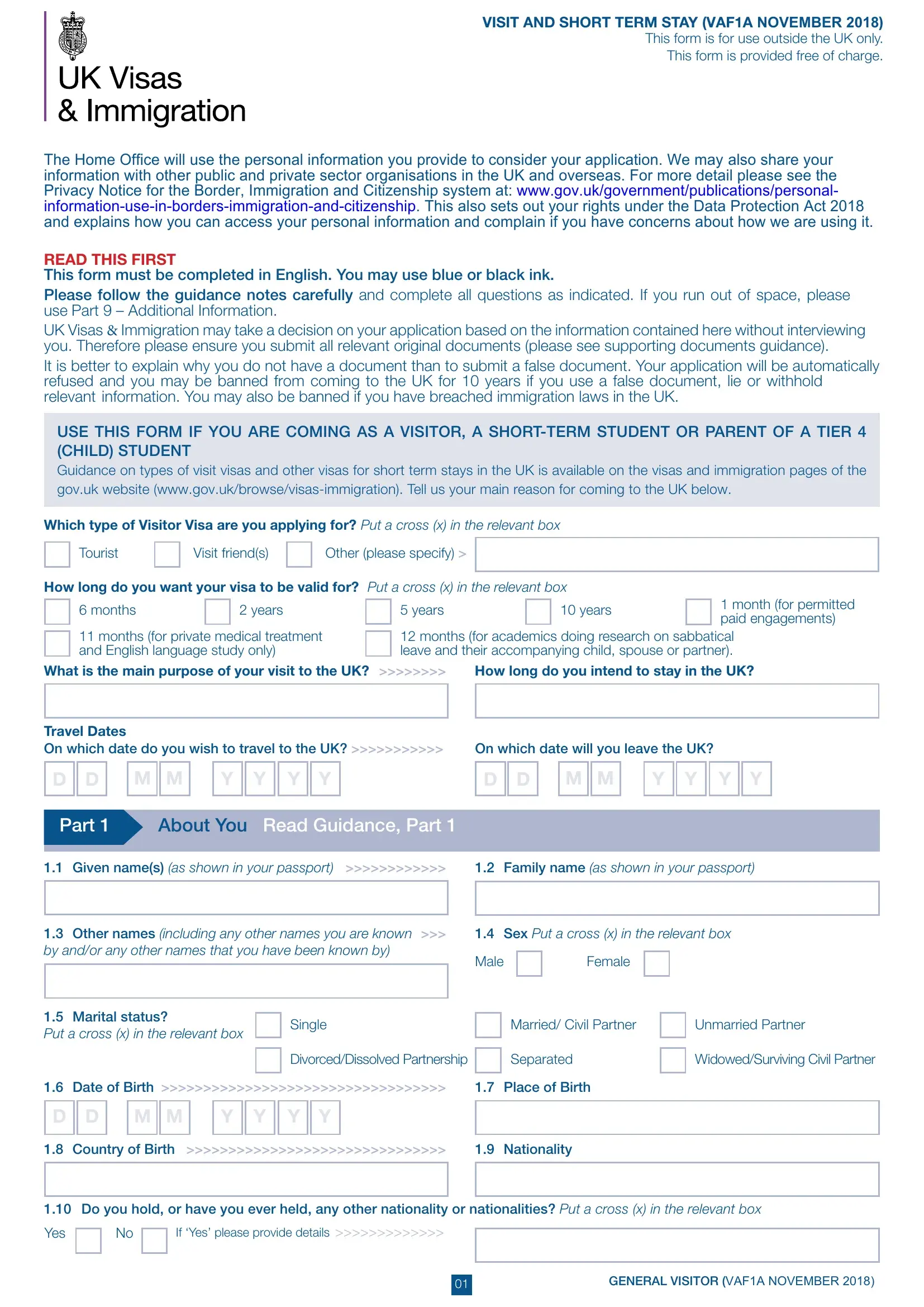 Uk Visa Application Form Fill Out Printable PDF Forms Online