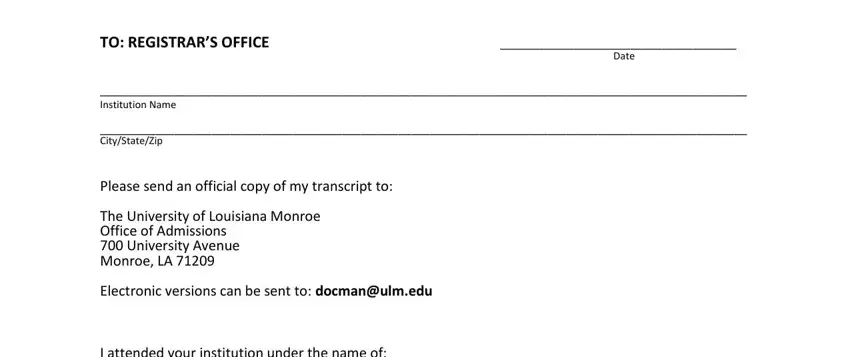 ulm monroe transcript requet form gaps to fill in