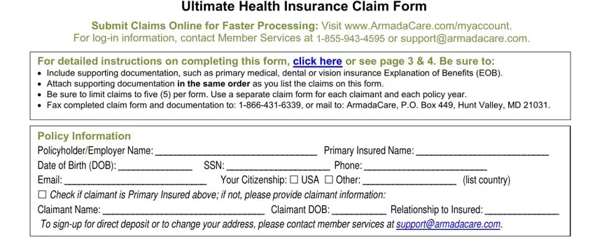 filling in armada care login part 1