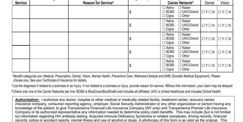 Diagnosis, EligibleExpense, BenefitCategories, ReasonforService, DentalVision, YNYN, YNYN, YNYN, and YNYN in armada care login