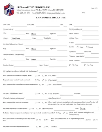 Ultra Aviation Application Form Preview