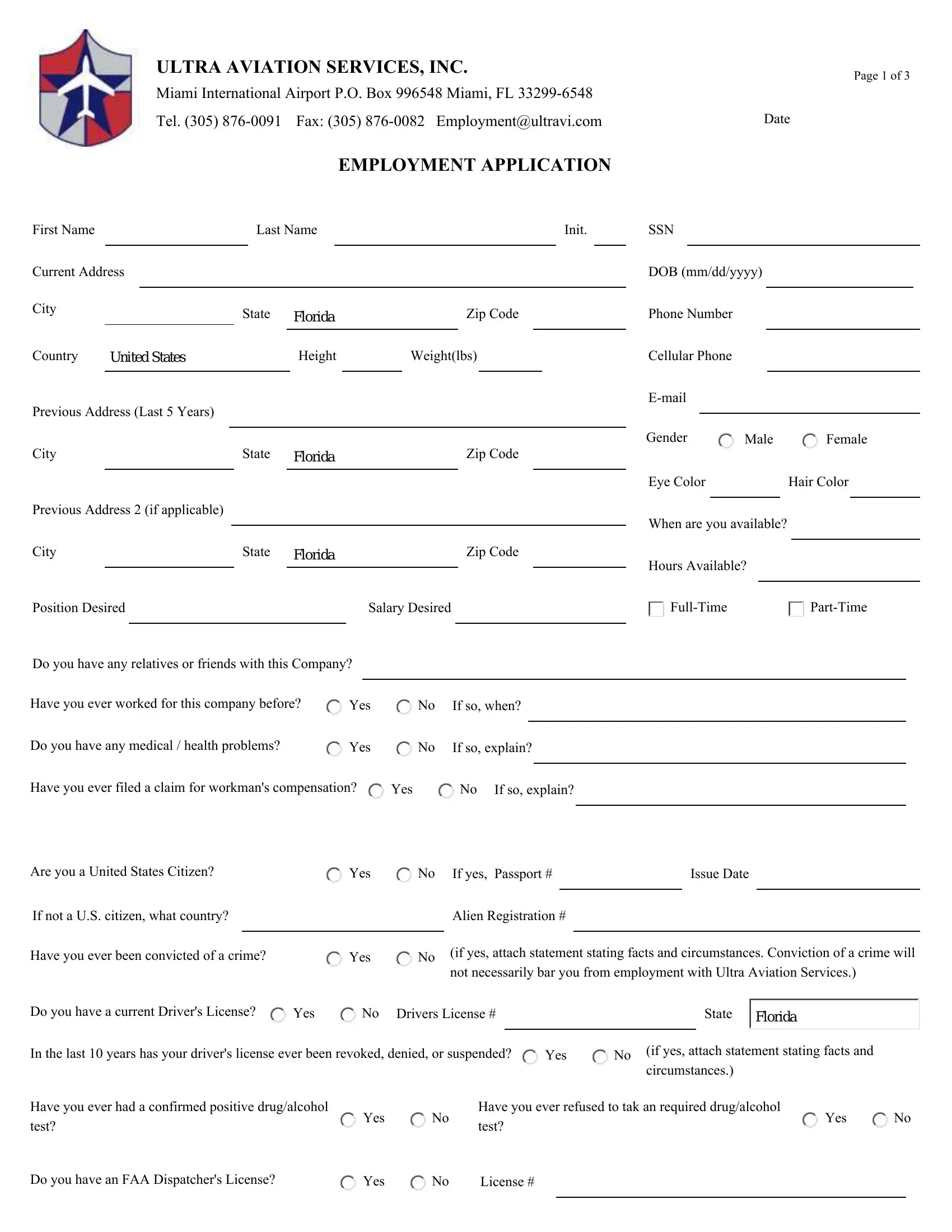 Ultra Aviation Application PDF Form FormsPal