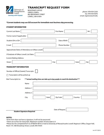Umass Transcript Request Form Preview