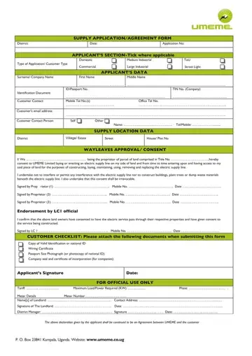 Umeme Application Form Preview