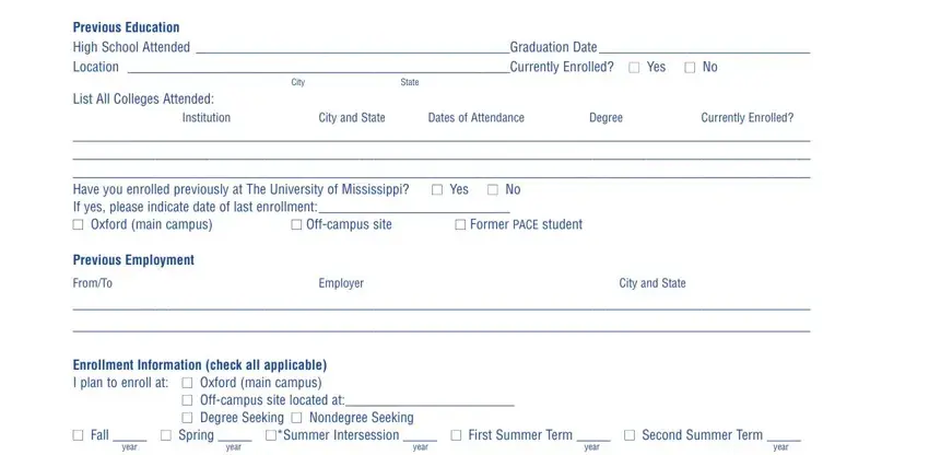 Entering details in ole miss apply step 3