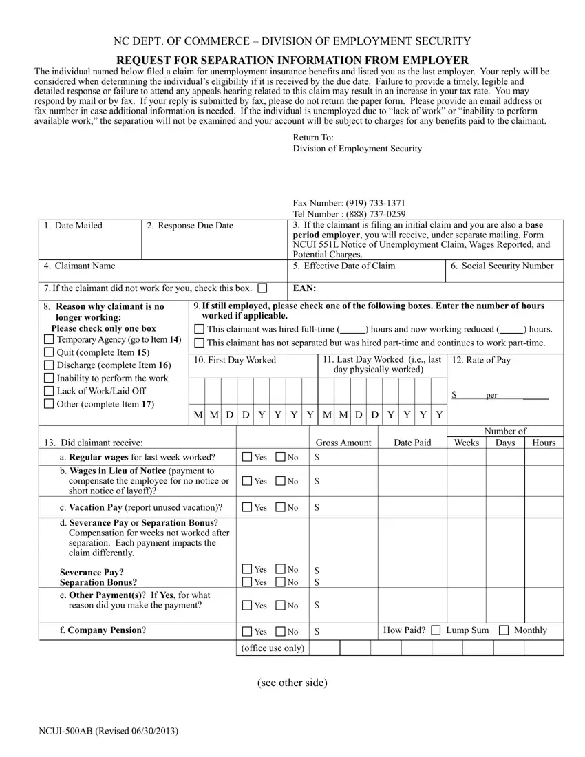 Unemployment Commission Form first page preview