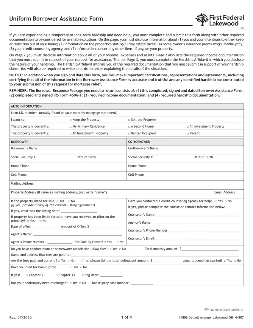 Uniform Assistance Form first page preview