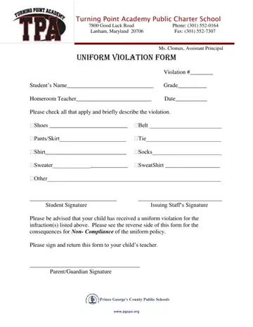 Uniform Violation Form Preview