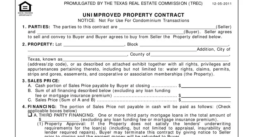 unimproved commercial property contract texas spaces to fill in