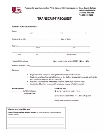 Union County Transcript Request Preview
