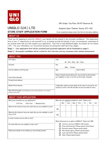 Uniqlo Job Application Form Preview