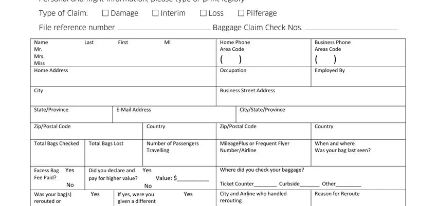 stage 1 to filling out united airlines compensation form