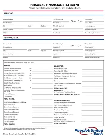 United Bank Personal Financial Form Preview