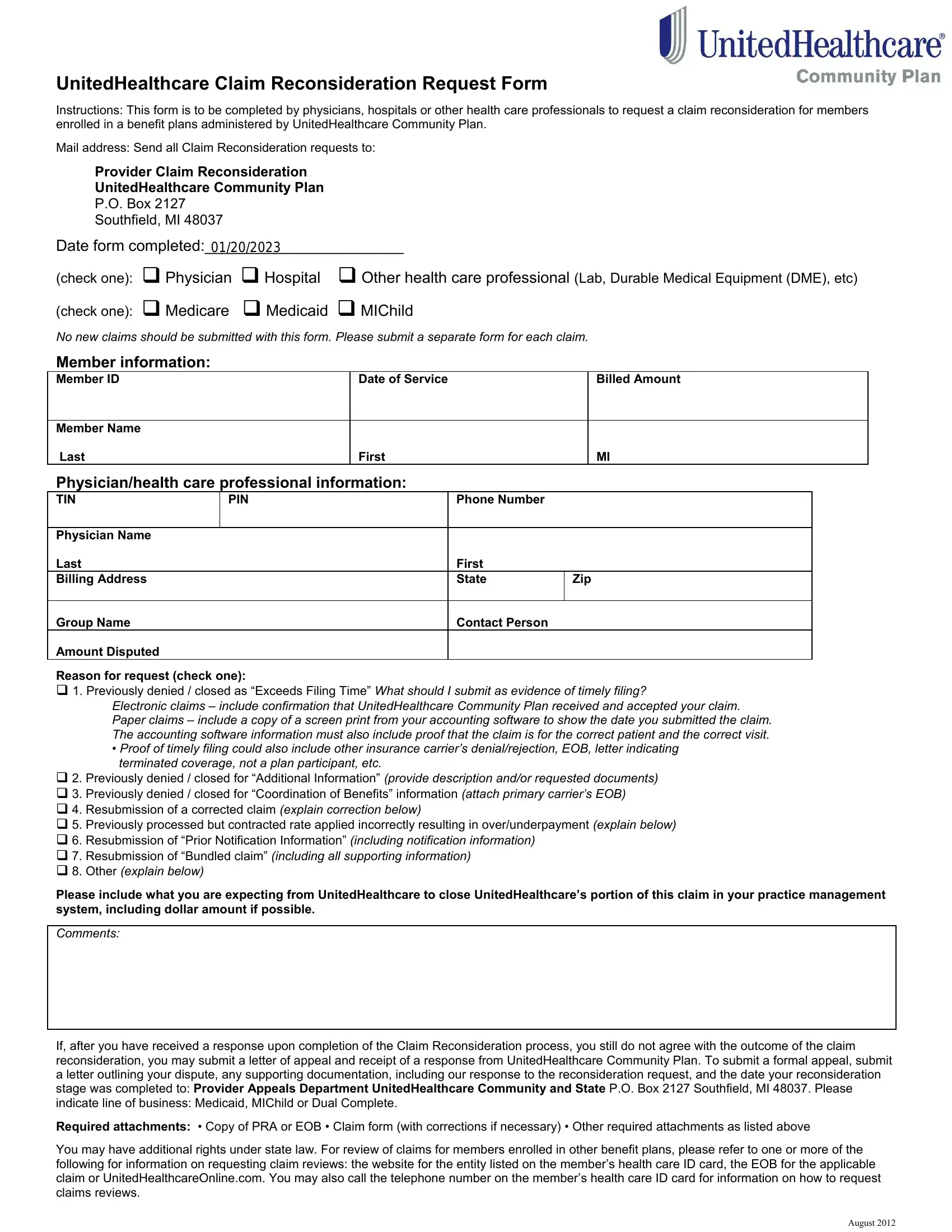 United Healthcare Claim Form ≡ Fill Out Printable Pdf Forms Online 7402