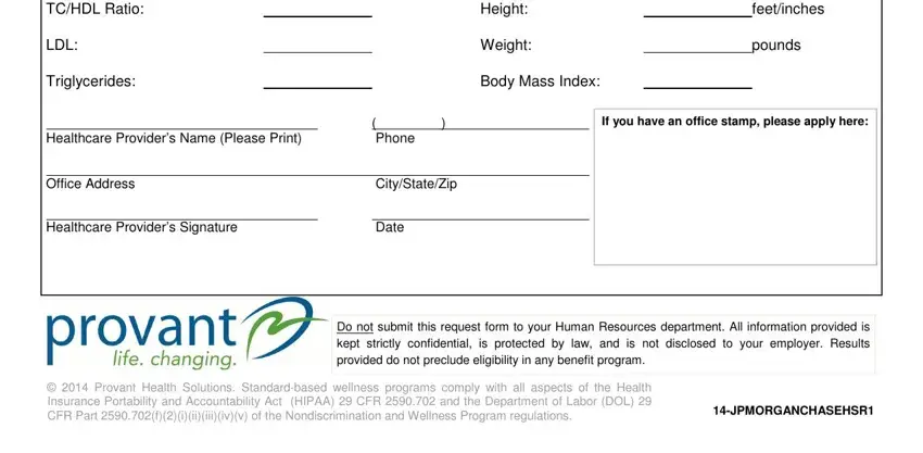 Entering details in blank biometric screening form 2020 step 2