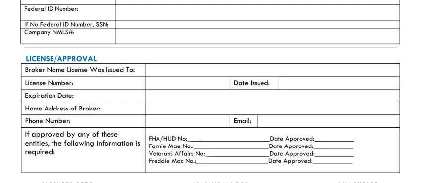 wholesale mortgage form FederalIDNumber, IfNoFederalIDNumberSSNCompanyNMLS, LicenseNumber, ExpirationDate, HomeAddressofBroker, PhoneNumber, DateIssued, Email, WWWUWMCOM, and NMLS fields to fill out