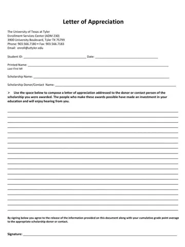 University Letter Appreciation Form Preview