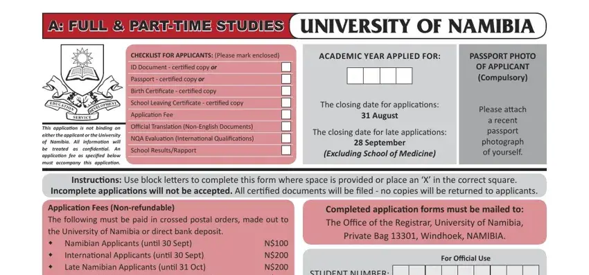 filling out university of namibia online application step 1