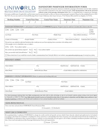 Uniworld Passenger Information Form Preview