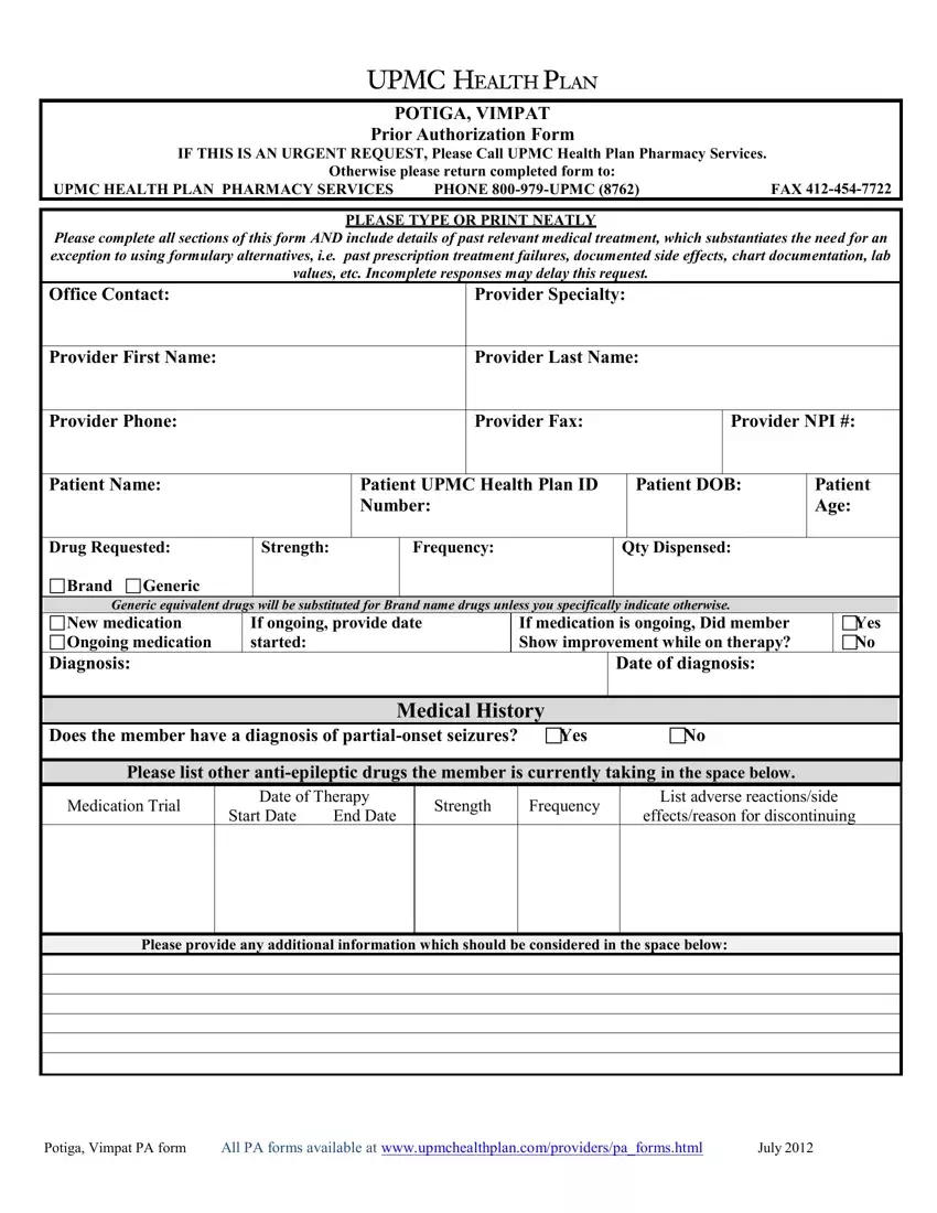 Upmc Auth Form first page preview