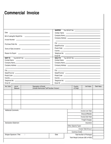 Ups Commercial Invoice Form Preview