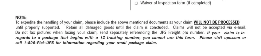 Entering details in ups damage claim form step 3