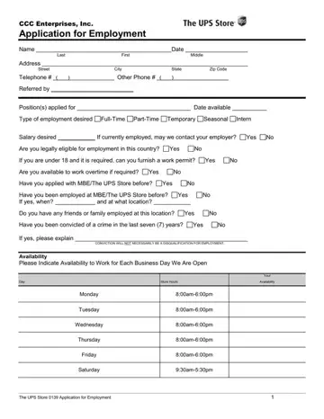 UPS Store Application For Employment Form Preview