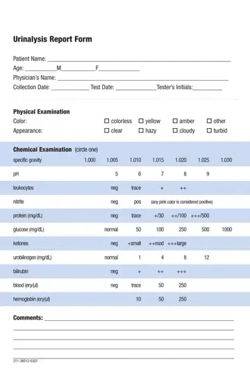 Urinalysis Report Form Preview